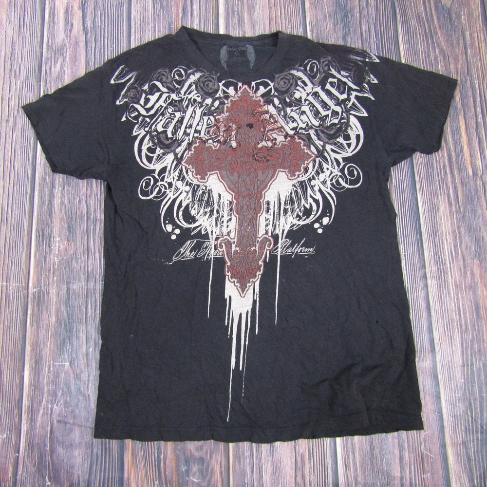 Carbon Black Shirt Mens XL Red Cross Graphic California Distressed Holes Tee